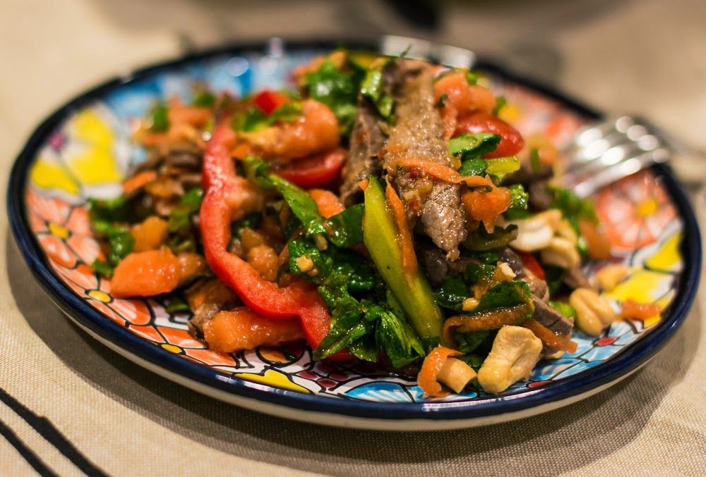 Рецепт гаряченького салату з м'ясом і овочами фото